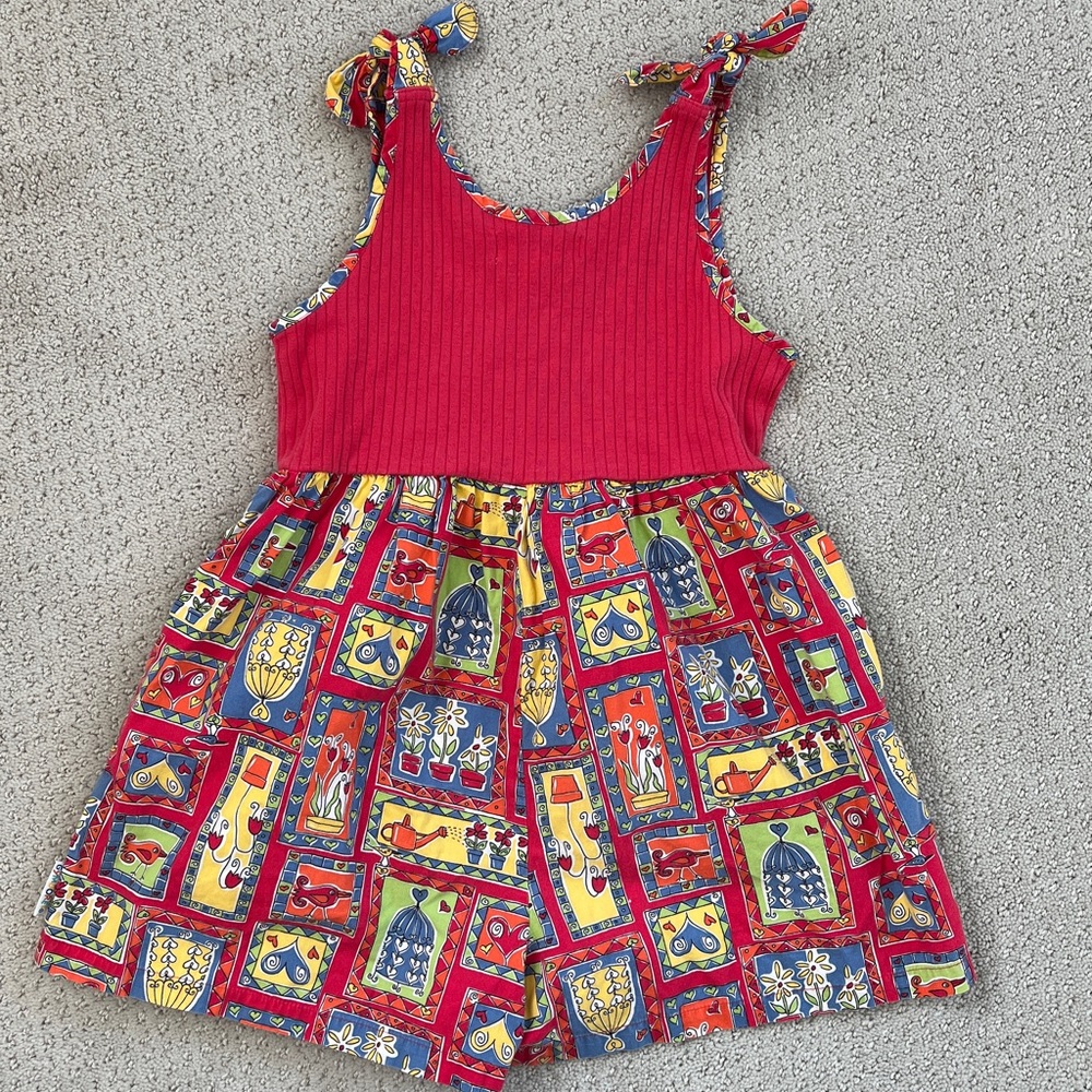 VINTAGE Gymboree RAINBOW tag Floral Red tie tank top with shorts and pockets - Picture 9 of 11